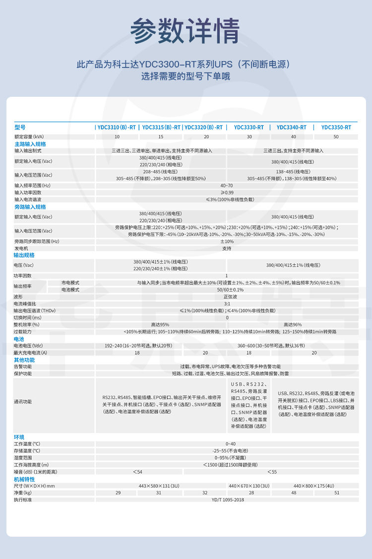 科士達UPS電源 YDC3310B-RT